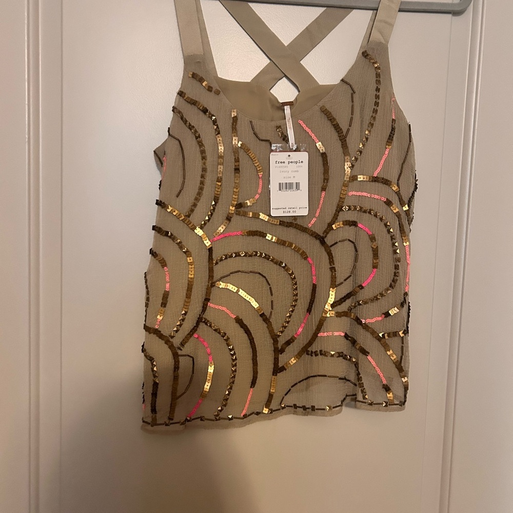 Gold and Pink Sequin Tank Top